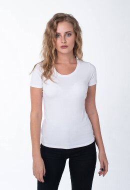 Белая женская футболка с лайкрой Белая женская футболка с лайкрой