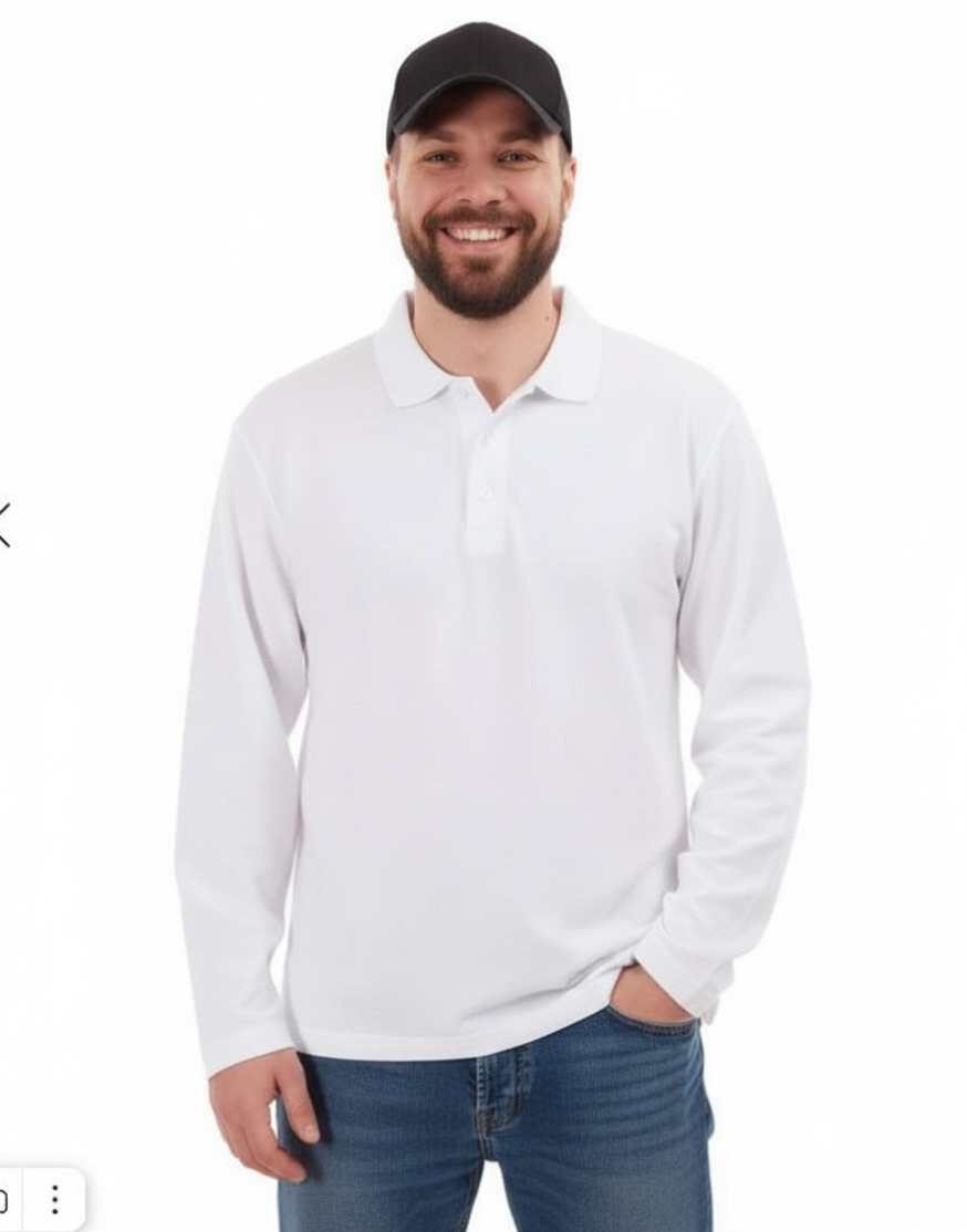 Белая рубашка ПОЛО с длинным рукавом мужская оптом